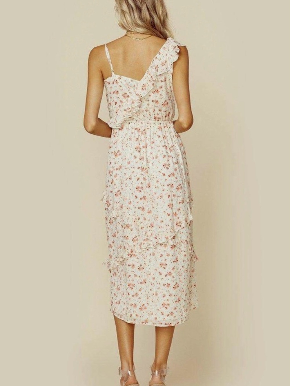 Blue Life Floral Ruffle Midi Dress in Cream - Picture 2 of 5